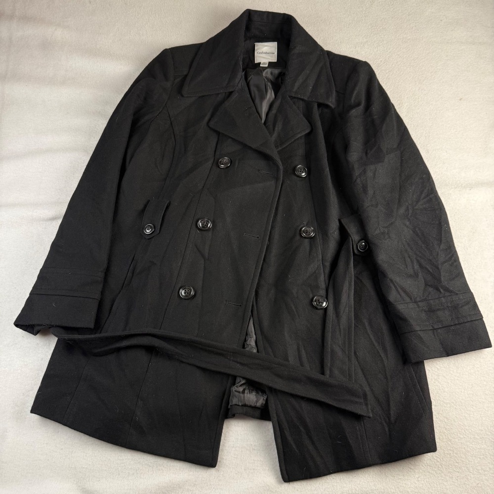 Croft & Barrow Womens XL Black Wool Blend Double Breasted Belted Peacoat Jacket